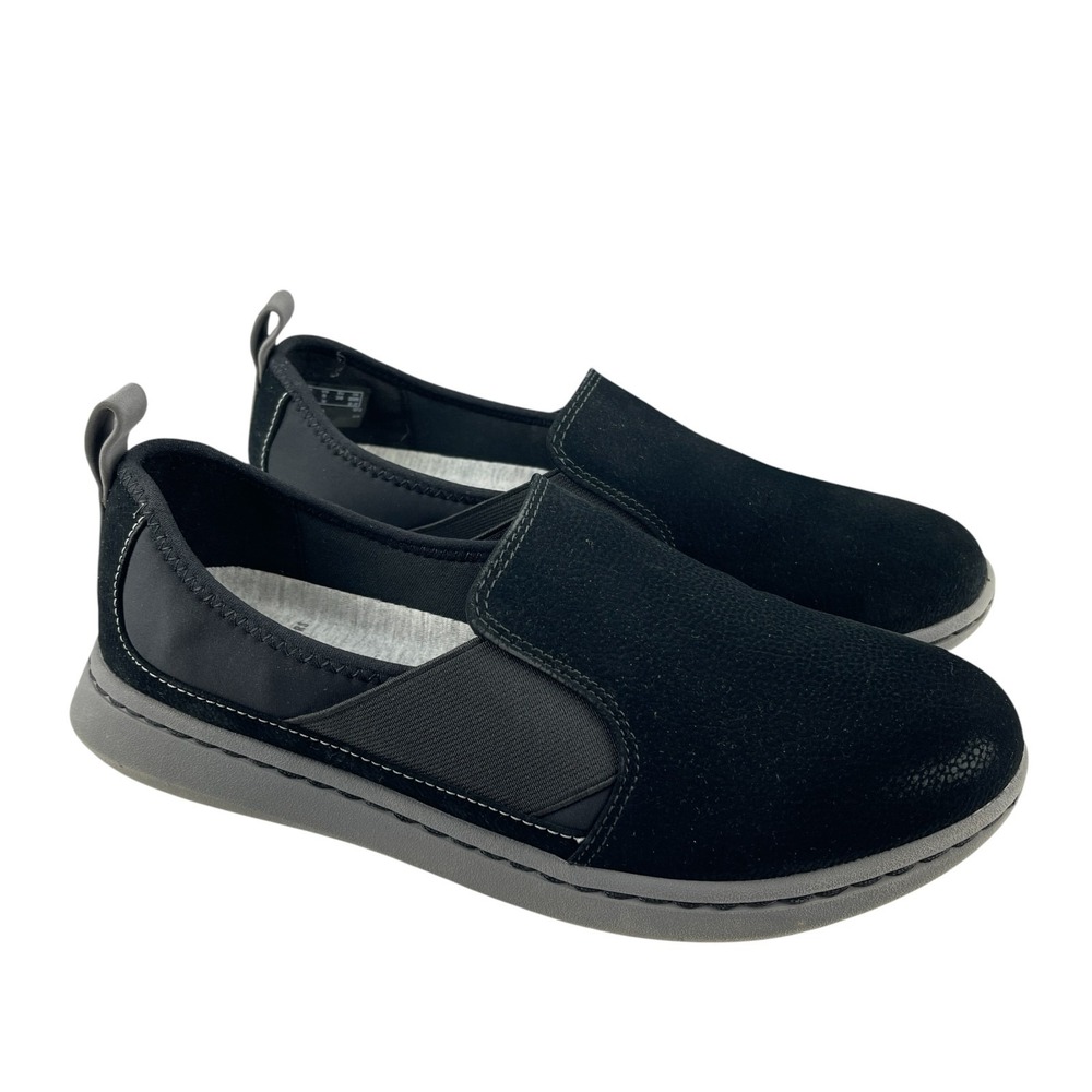 Clarks Cloudsteppers Women's Loafers Shoes 6W Black Faux Suede Slip On Comfort